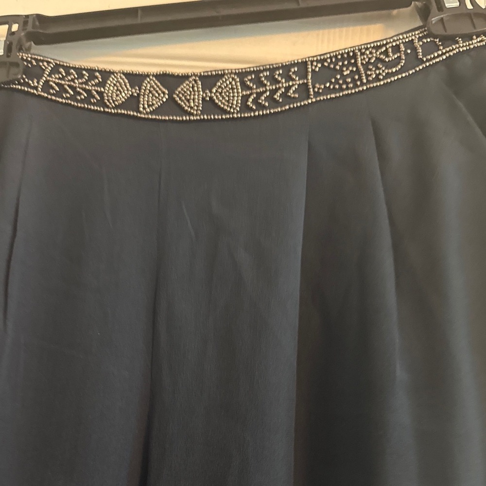 Gryphon New York Silk Beaded Waistband Pleated Wide Leg Pants Navy Womens 2